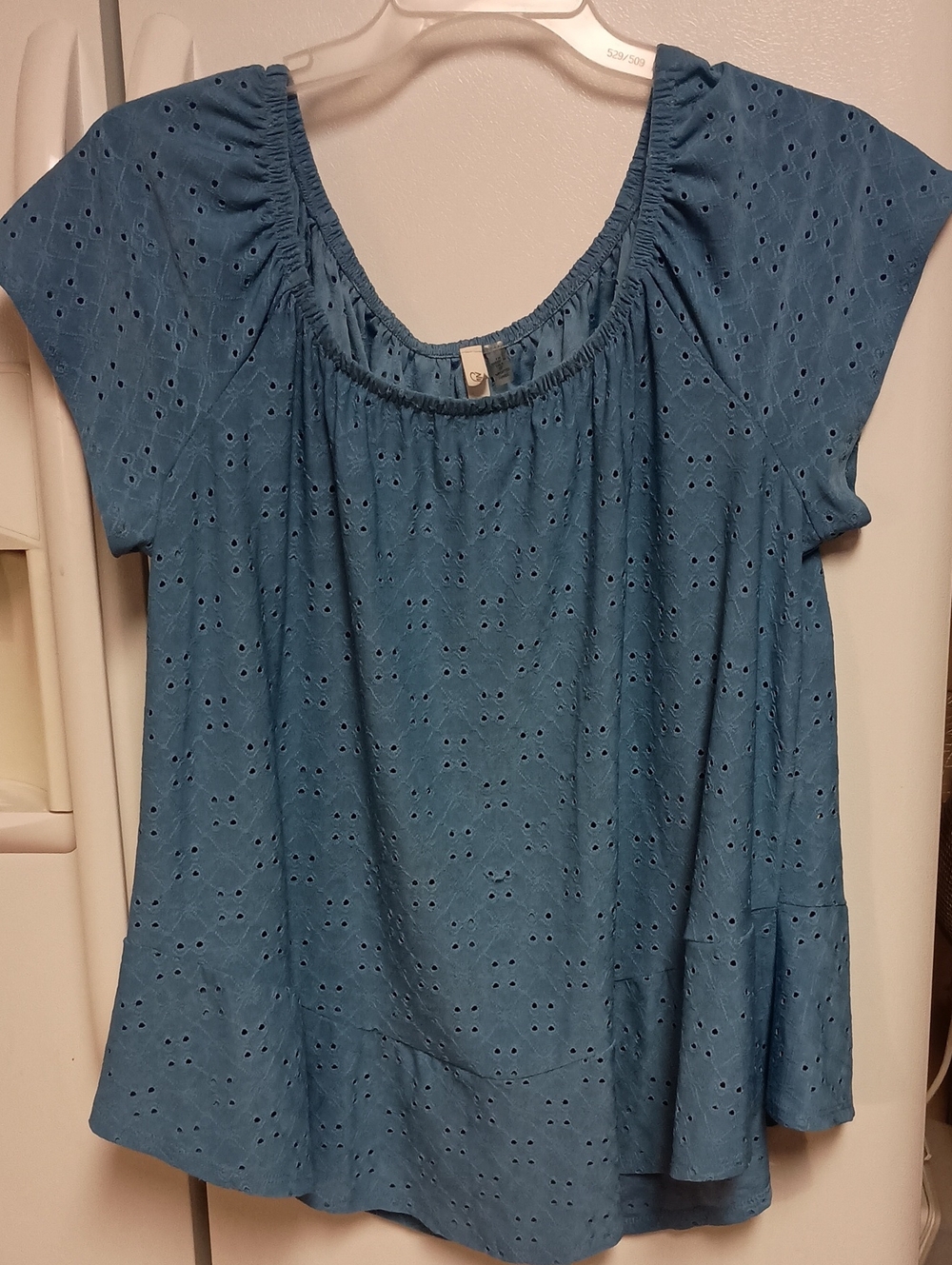NY Collection Blue Eyelet Short Sleeve Scoop Neck Top Women's Size 1X
